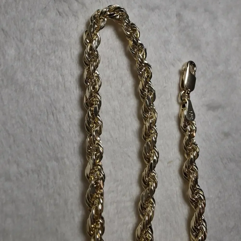 10k Yellow Gold Diamond Cut Hollow Rope Bracelet 8